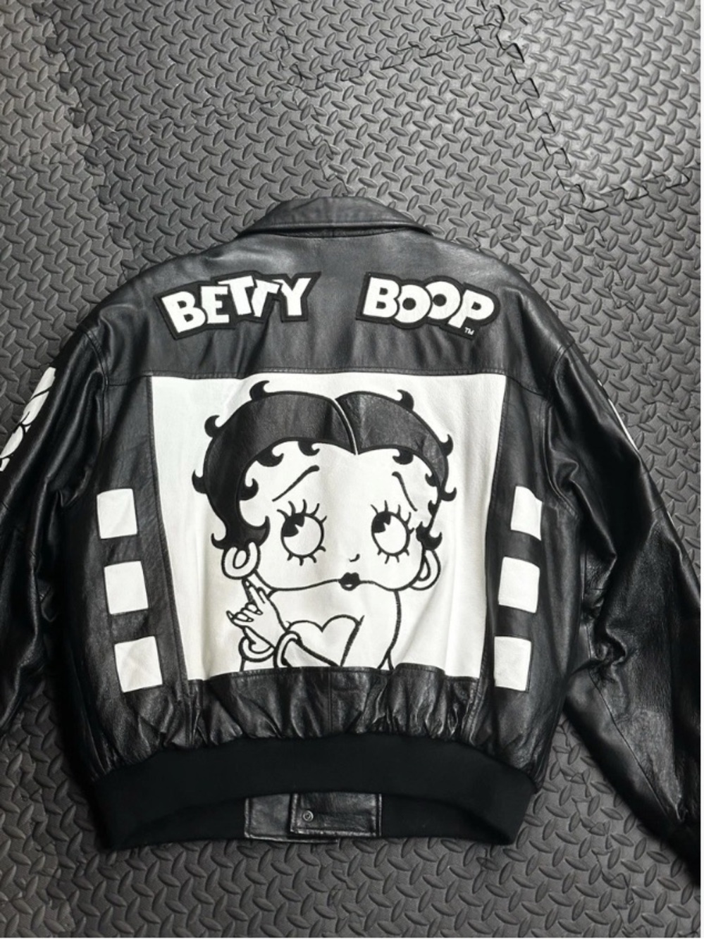 Betty Boop Black and White Graphic Leather Jacket